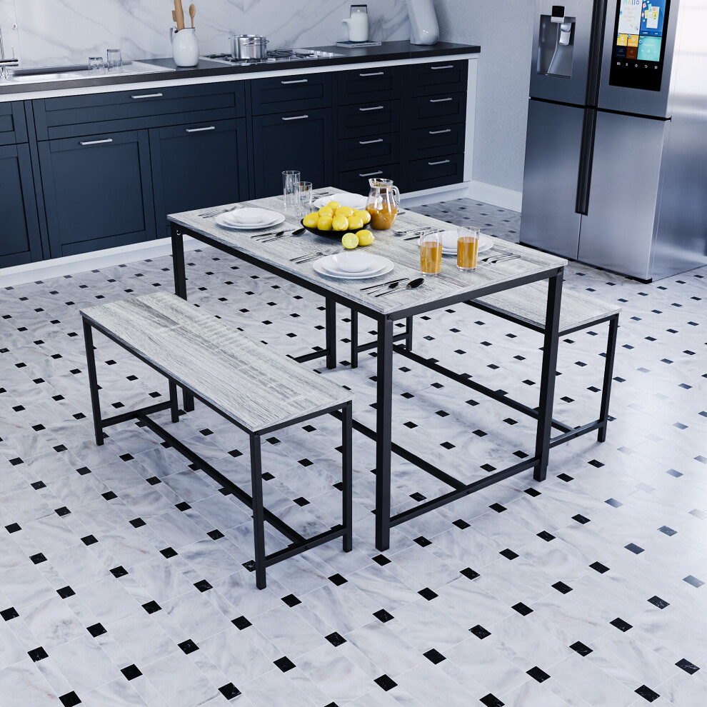 Vida Designs (Grey) Brooklyn Industrial Wooden 4 Seater Dining Set Grey