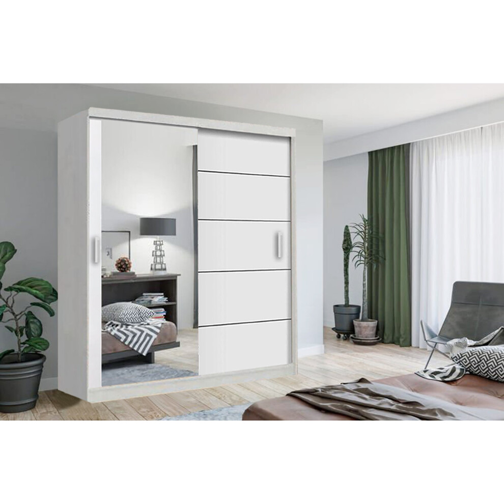 (120CM, White) NZ Lyon 2&3 Sliding Mirror Door Wardrobe