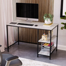 (Grey) Brooklyn Industrial Wooden Desk with 2 Shelves