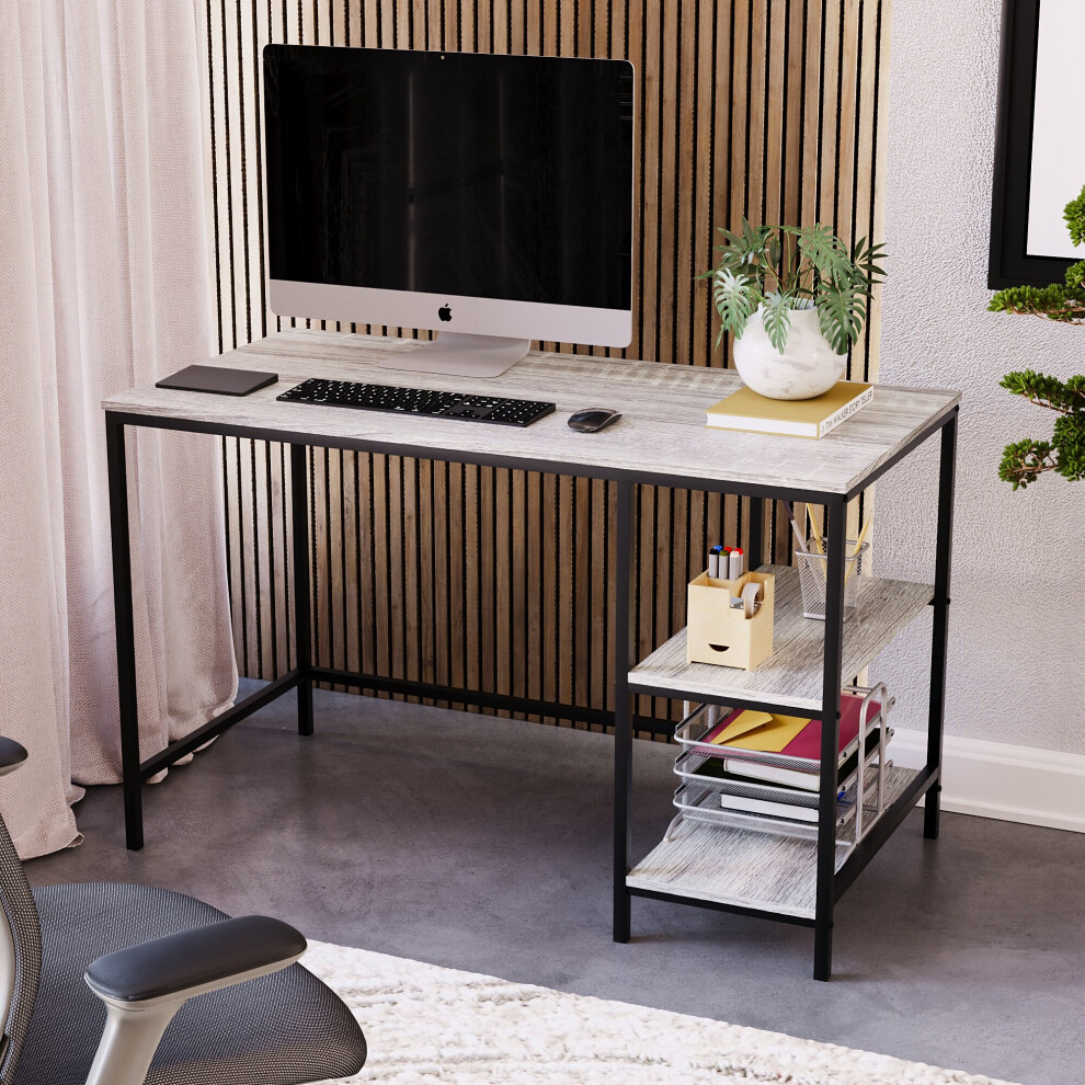 (Grey) Brooklyn Industrial Wooden Desk with 2 Shelves