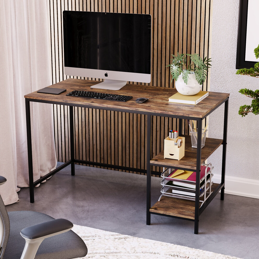 (Dark Wood) Brooklyn Industrial Wooden Desk with 2 Shelves
