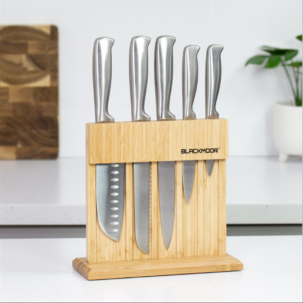 Blackmoor 69089 5-Piece Knife Set with Wooden Stand / Stainless Steel Knives / Edge Retention Functionality