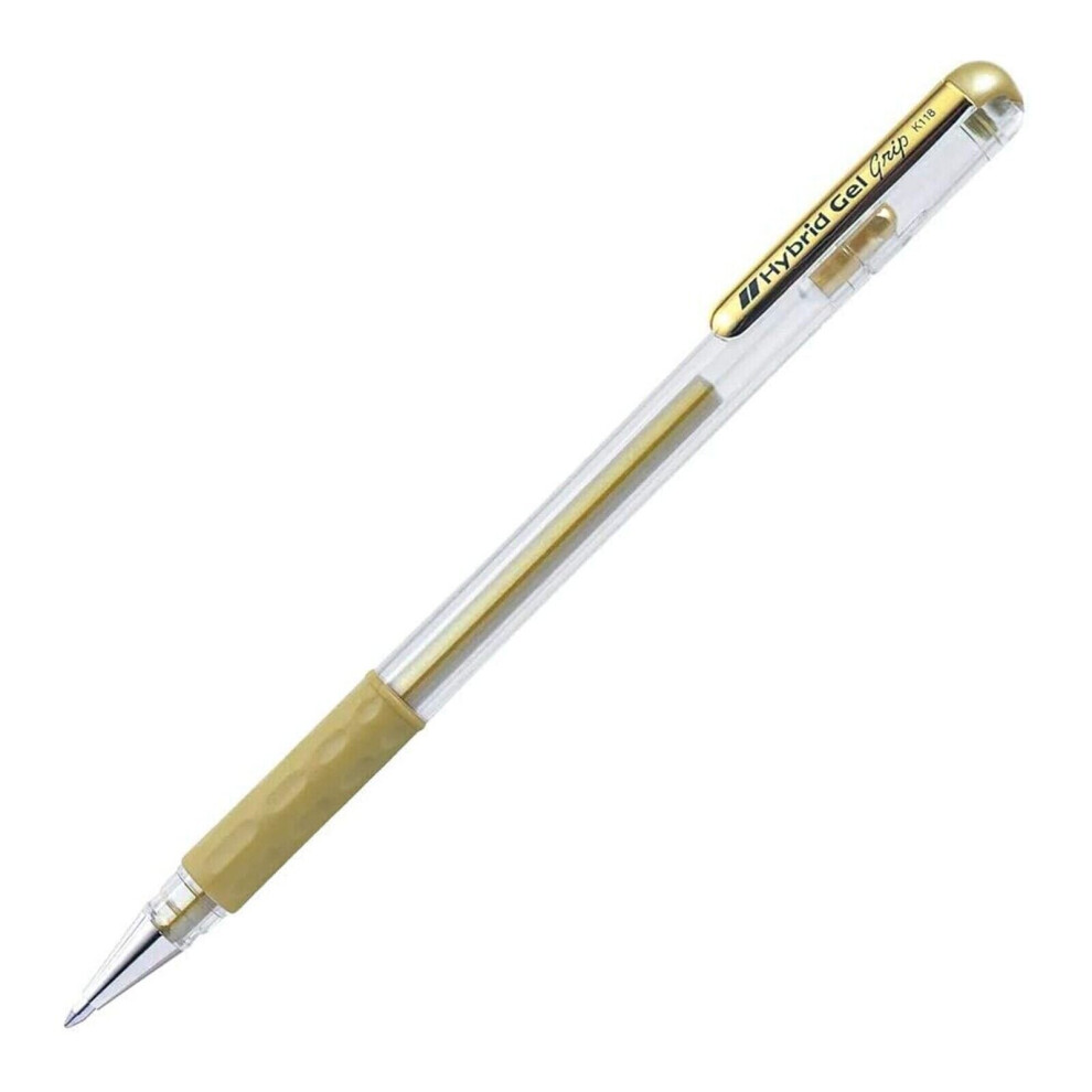 Pentel K118 Hybrid Gel Grip Rollerball Pen - Metallic Gel Ink - 0.8mm Nib - Gold - Single