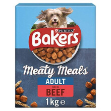 Bakers Meaty Meals Adult Dry Dog Food Beef 1kg (Pack of 4)