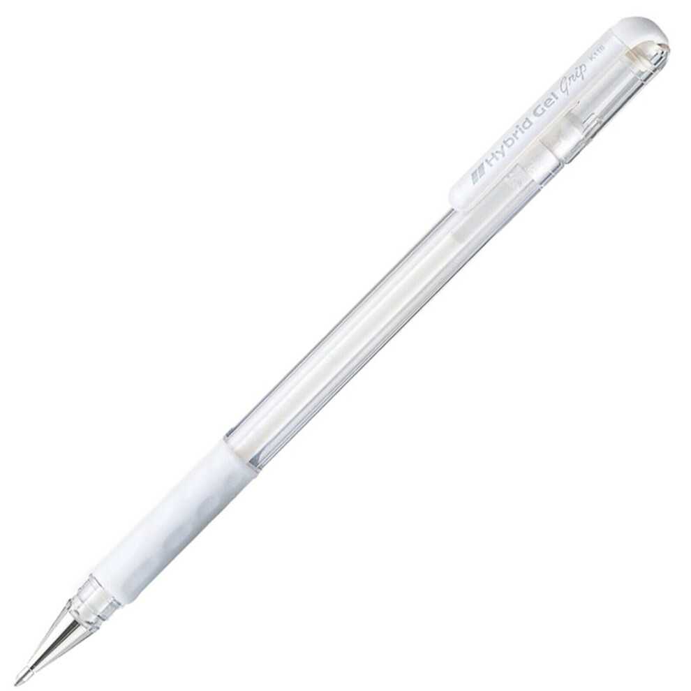 Pentel K118 Hybrid Gel Grip Rollerball Pen - Metallic Gel Ink - 0.8Mm Nib - White - Single
