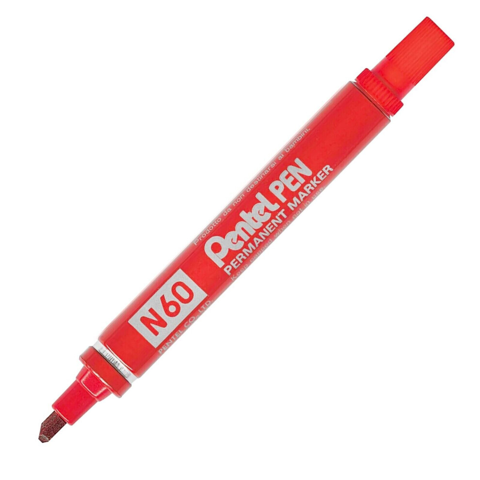 Pentel N60 Permanent Marker Pen - Chisel Tip - Red Ink - Single