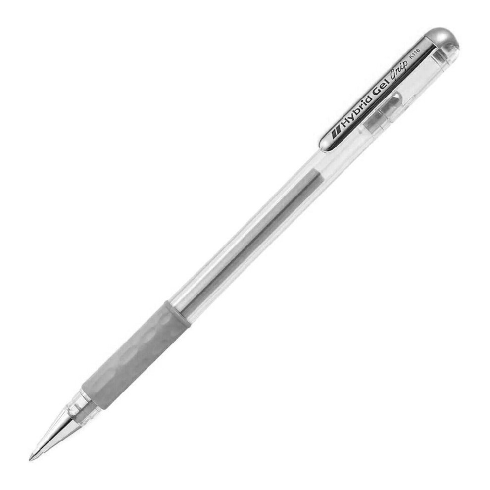 Pentel K118 Hybrid Gel Grip Rollerball Pen - Metallic Gel Ink - 0.8mm Nib - Silver - Single