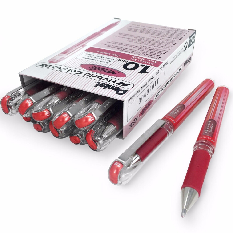 Pentel K230 Hybrid Gel Grip Rollerball Pen - Metallic Gel Ink - 1.0mm - Metallic Red - Pack of 12