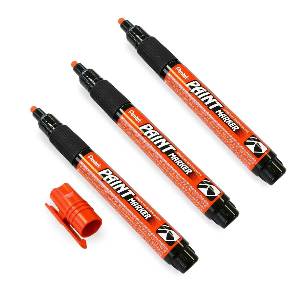 Pentel Permanent Cellulose Paint Marker Pens - MMP20 - Pack of 3 - Orange