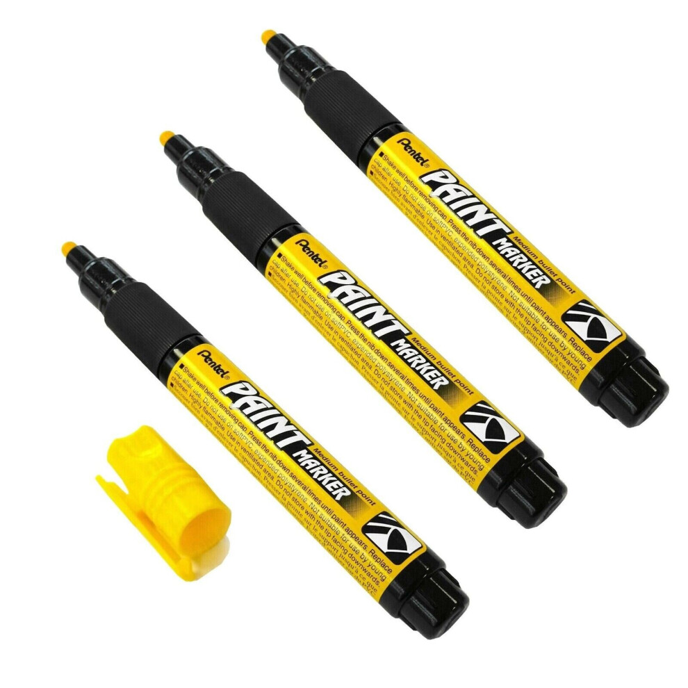 Pentel Permanent Cellulose Paint Marker Pens - MMP20 - Pack of 3 - Yellow