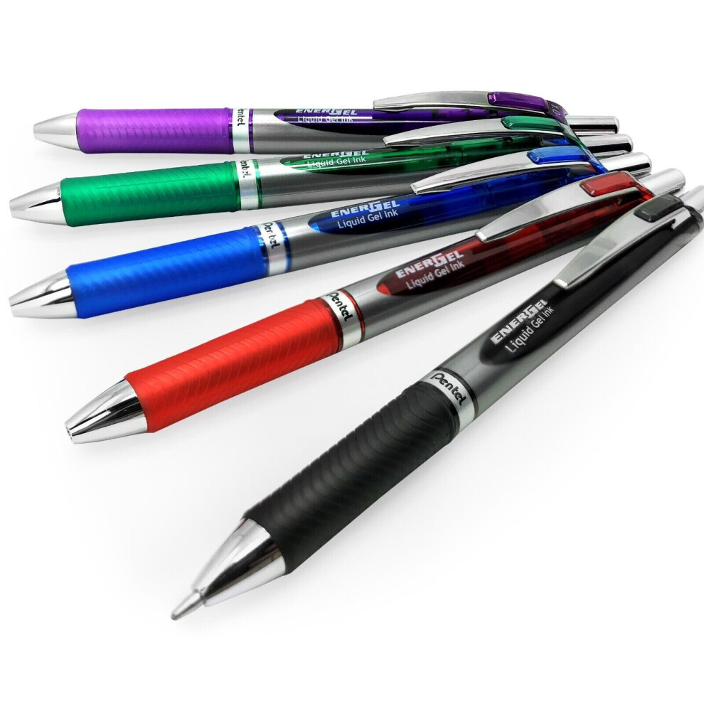 Pentel Energel BL80 Retractable Liquid Gel Ink Rollerball Pen - 1.0mm - 1 of Each Colour - Pack of 5