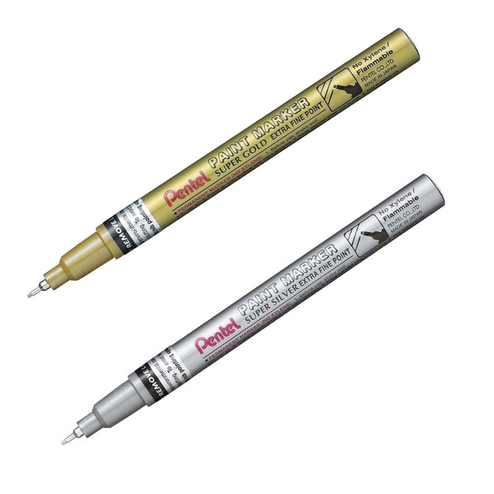 Pentel MSP10 Paint Marker Pen - Super Fine Point - Gold and Silver - Pack of 2