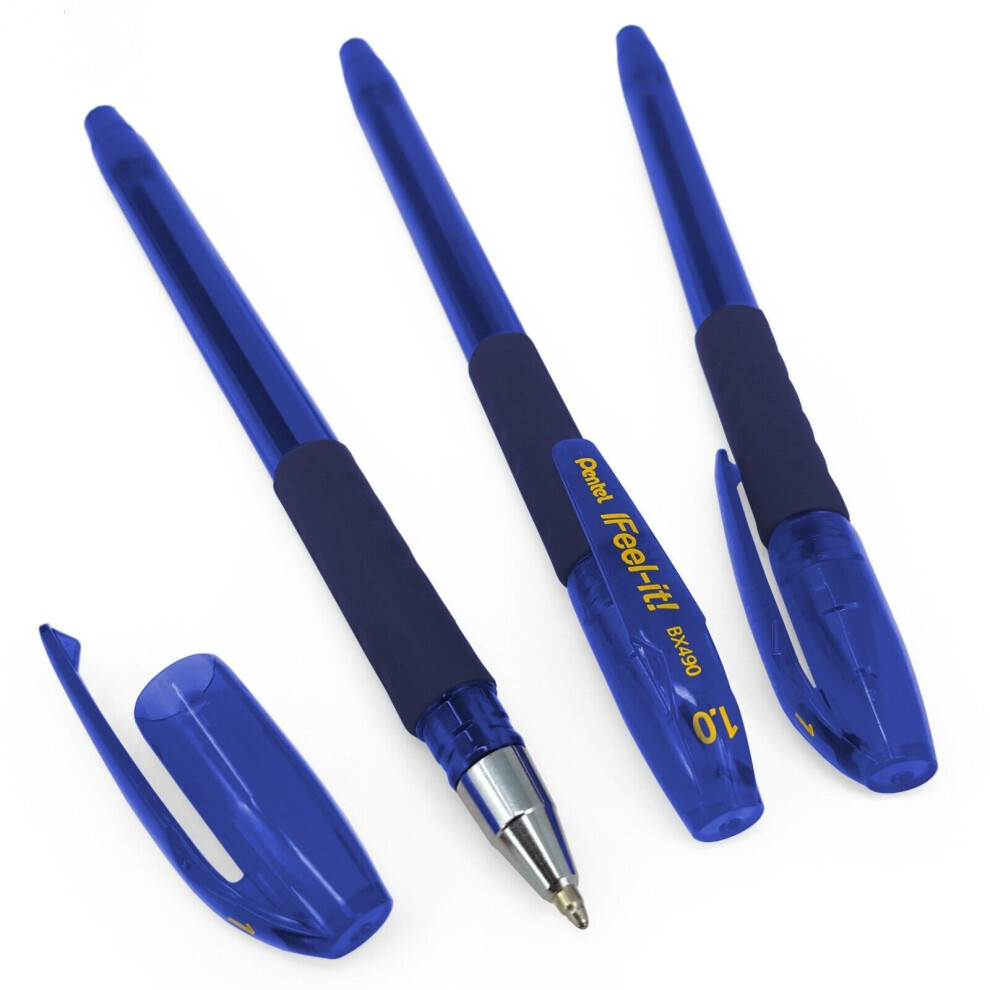 Pentel - BX490 Feel-It! Ergonomic Stick Ballpoint Pen - 1.0mm - Blue - Pack of 3