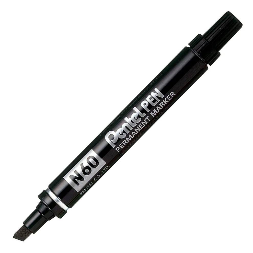 Pentel N60 Permanent Marker Pen - Chisel Tip - Black Ink - Single
