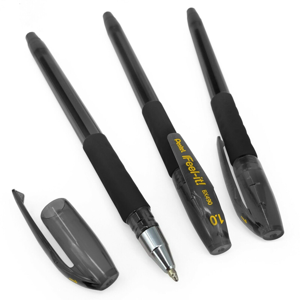 Pentel - BX490 Feel-It! Ergonomic Stick Ballpoint Pen - 1.0mm - Black - Pack of 3