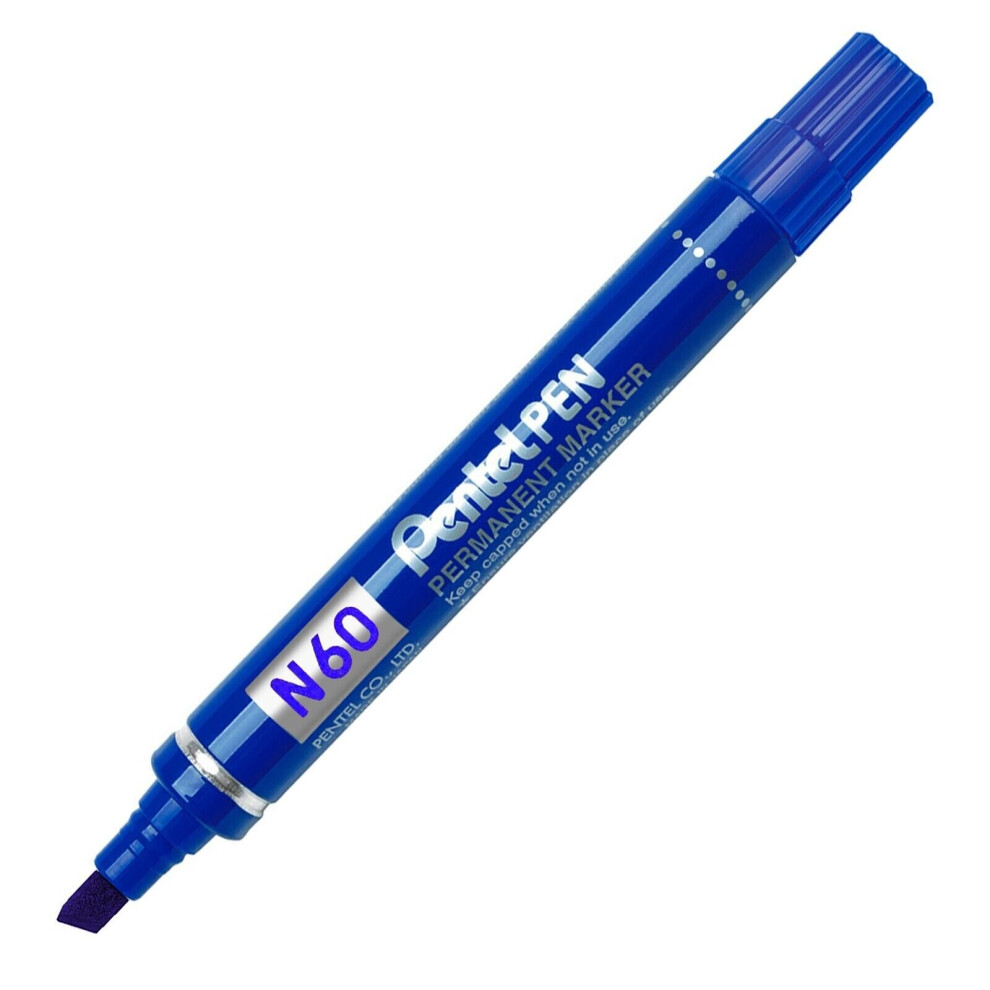 Pentel N60 Permanent Marker Pen - Chisel Tip - Blue Ink - Single