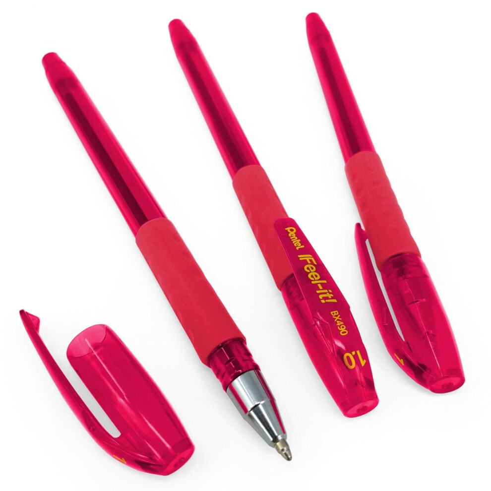 Pentel - BX490 Feel-It! Ergonomic Stick Ballpoint Pen - 1.0mm - Pink - Pack of 3