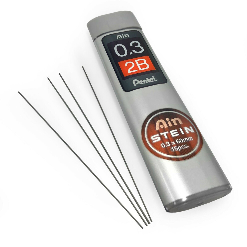 Pentel Ain Stein Mechanical Refill Leads - 0.3Mm - 2B - 1 Tube Of 15 Leads