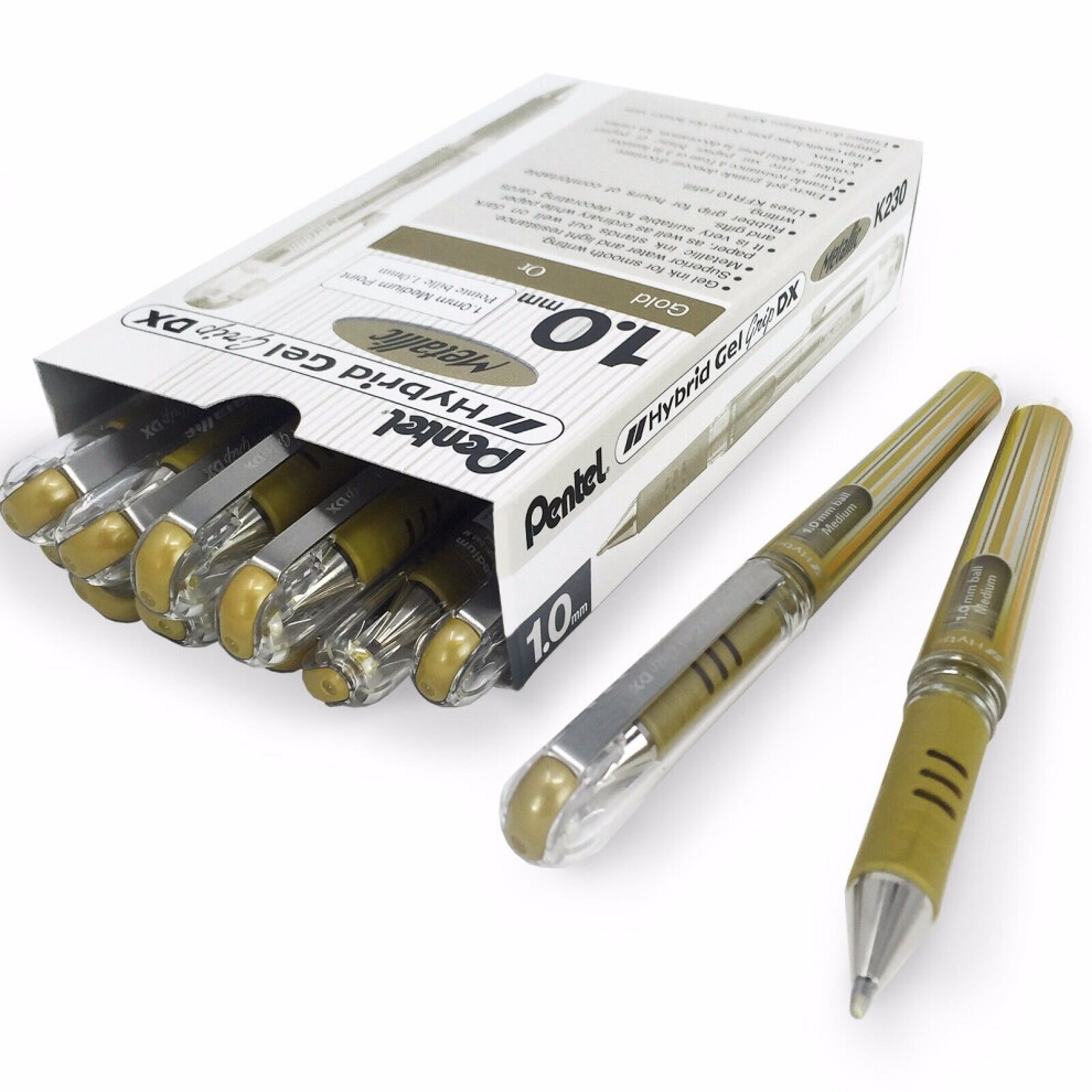 Pentel K230 Hybrid Gel Grip Rollerball Pen - Metallic Gel Ink - 1.0Mm - Metallic Gold - Pack Of 12