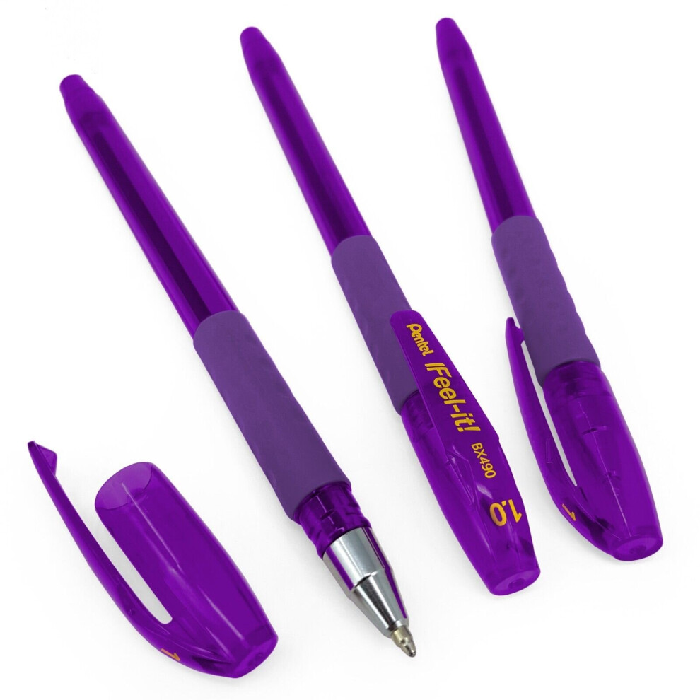 Pentel - BX490 Feel-It! Ergonomic Stick Ballpoint Pen - 1.0mm - Purple - Pack of 3