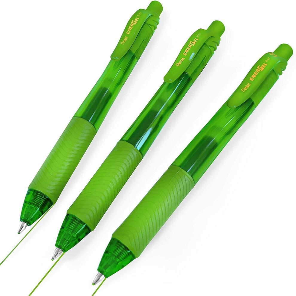Pentel Bl107 Energel X Retractable Rollerball Pen - Pack Of 3 Light/Green
