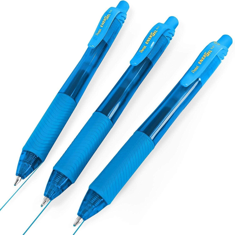 Pentel BL107 EnerGel X Retractable Rollerball Pen - Sky Blue - Pack of 3