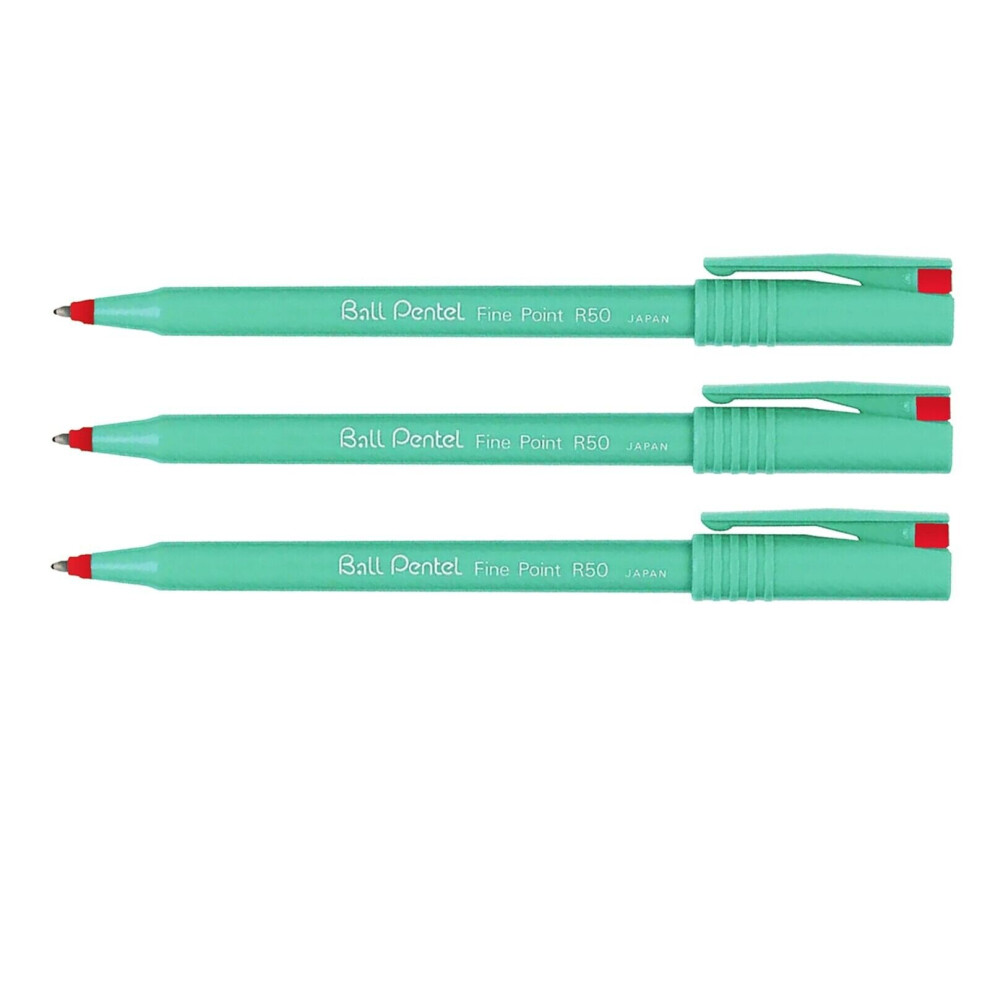 Pentel R50 Ball - Liquid Ink Rollerball Pen - 0.8Mm Nib - 77% Recycled - Red Ink - Pack Of 3