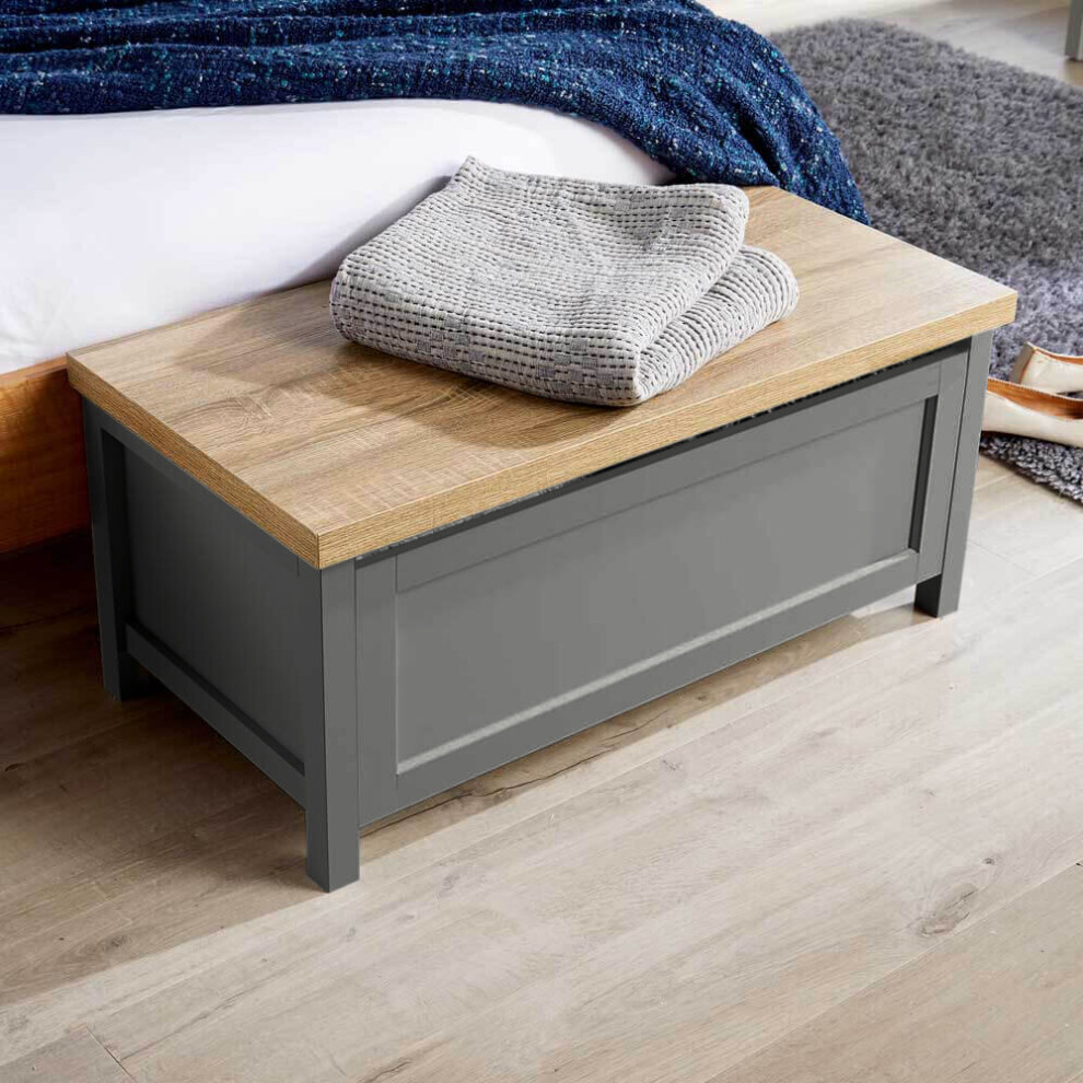 Ottoman Storage Chest Dark Grey Oak Toy Chest Blanket Bedding Box Safety Hinge