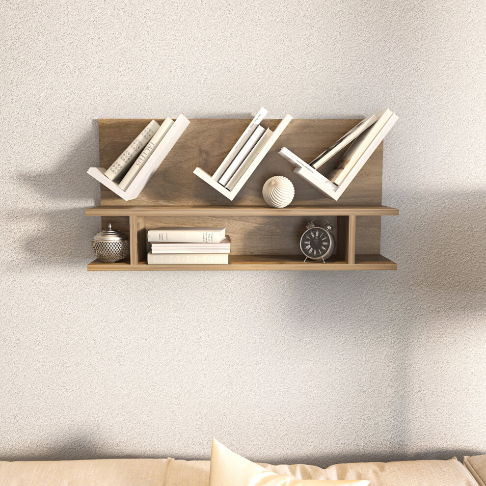 Decorotika White,Brown (Walnut Pattern / White) Larissa Bookcase Bookshelf Shelving Unit