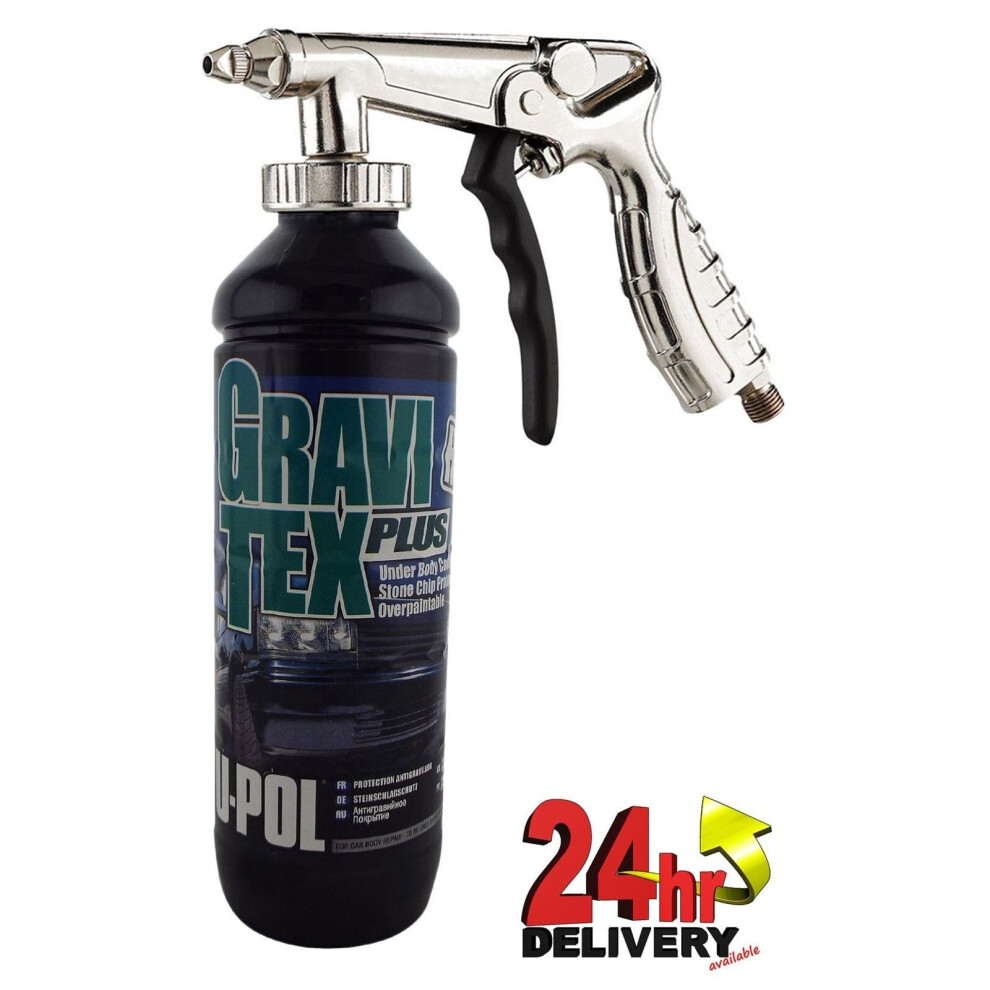 U-Pol Gravitex Stone Chip Overpaintable Protection 1 Litre + Air Gun Upol Black 5290753356348