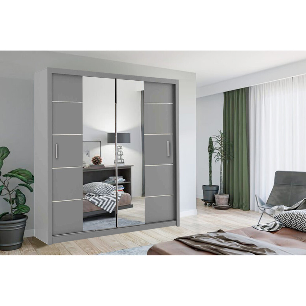 (Grey, 203CM) NZ Oslo 2&3 Door Sliding Mirror Door Wardrobe