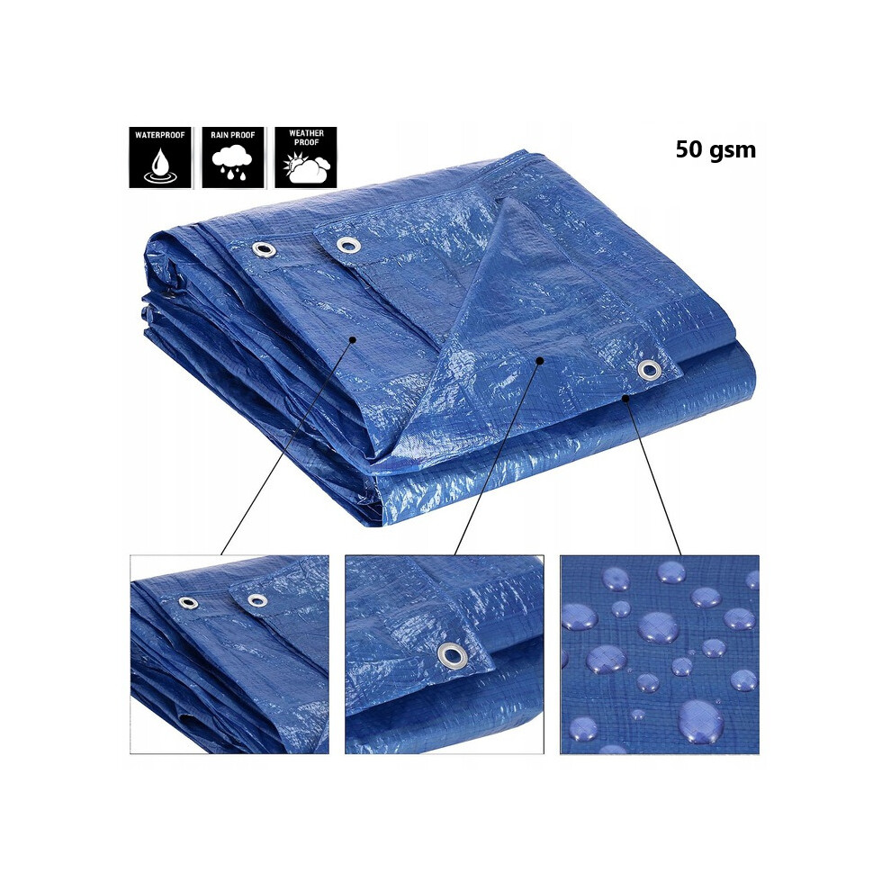 (1.5m x 4m) TARPAULIN, BLUE WATERPROOF, REINFORCED, HEAVY DUTY WITCH EYELETS 50 gsm