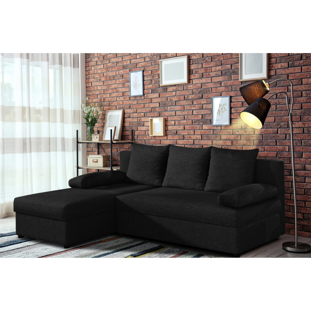 (Black) Universal L-Shaped Corner Sofa Bed with Storage