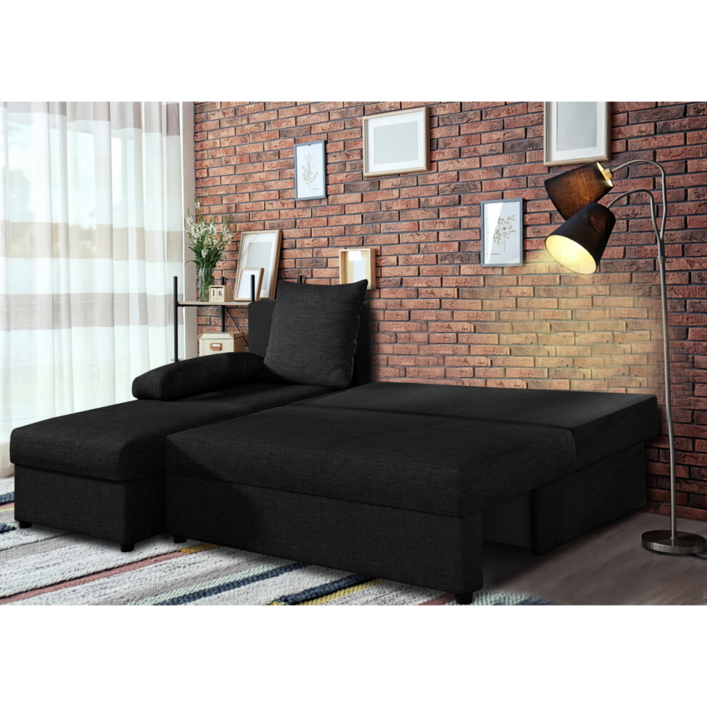 (Black) Universal LShaped Corner Sofa Bed with Storage on OnBuy