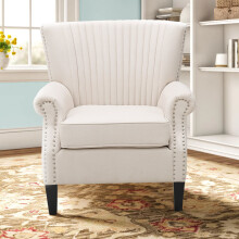 Fabric Cushioned Armchair Sofa Chair with Nailhead Trim, Beige