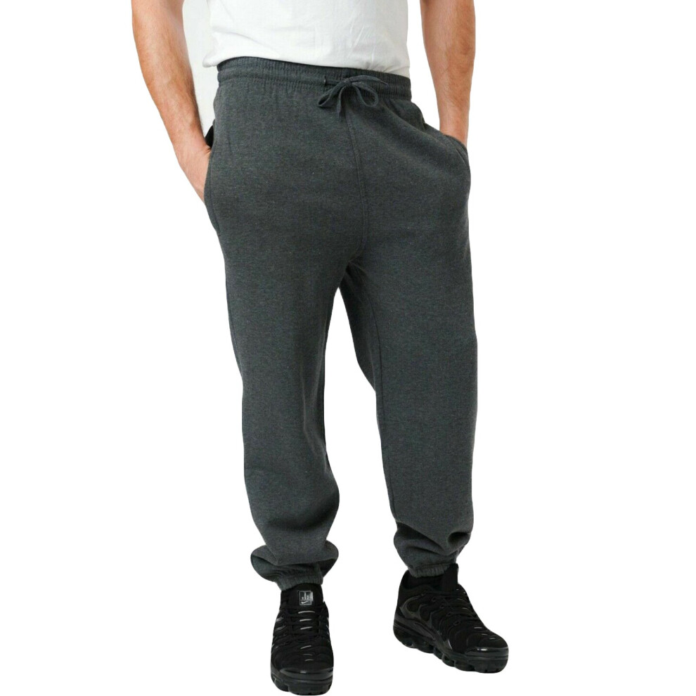 (Charcoal, XL) Mens Fleece Trouser Elasticated Cuffed Sweatpants