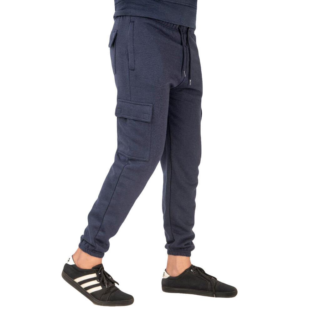 (Navy, 2XL) Mens Fleece Trouser Elasticated Cuffed Sweatpants