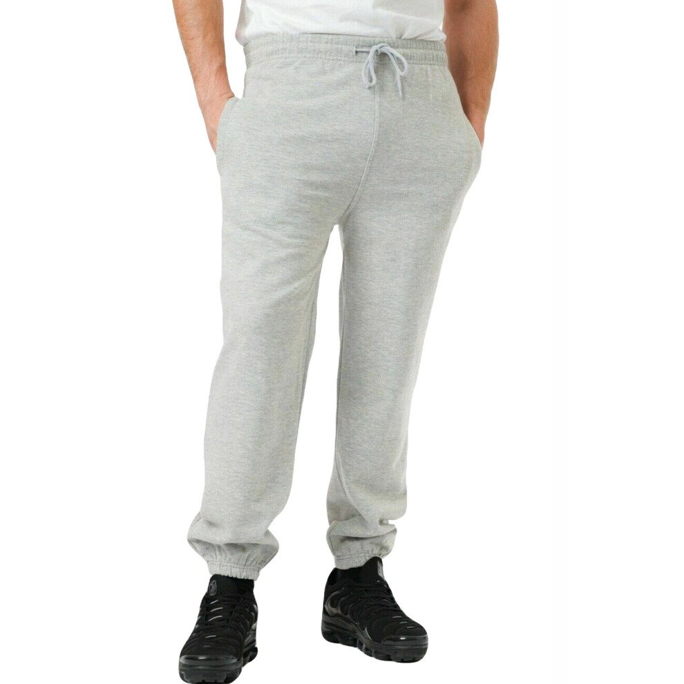 (Grey, 2XL) Mens Fleece Trouser Elasticated Cuffed Sweatpants