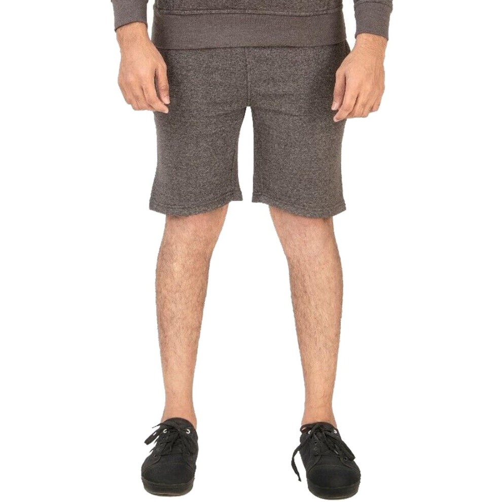 (Charcoal, M) Men Fleece Shorts Zip Pocket Gym Jogger Half Pants