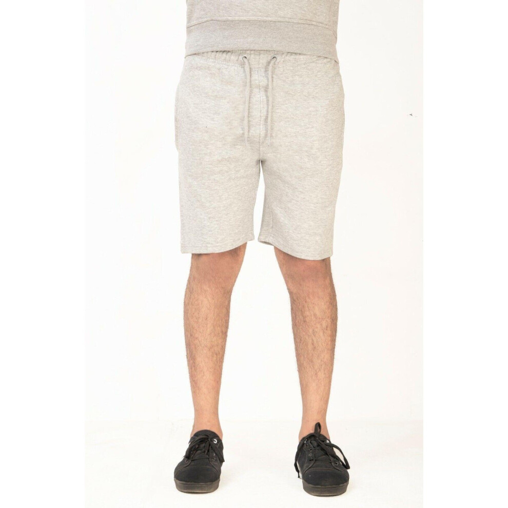 (Grey, XL) Men Fleece Shorts Zip Pocket Gym Jogger Half Pants