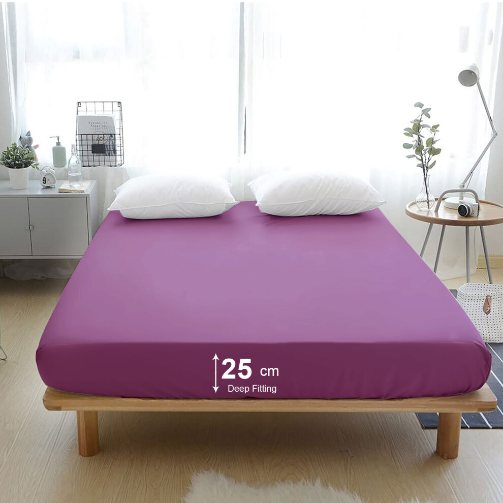 (Double, Purple) Extra Deep Fitted Bed Sheet