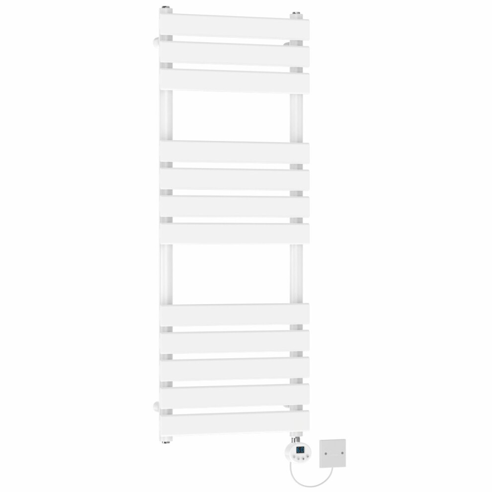 (1200x450mm) NRG Pre-Filled Electric Heated Towel Rail Thermostatic Radiator Bathroom Flat Ladder White