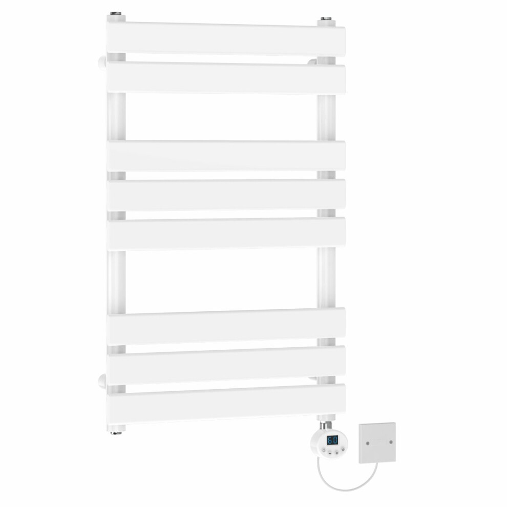 (800x500mm) NRG Pre-Filled Electric Heated Towel Rail Thermostatic Radiator Bathroom Flat Ladder White