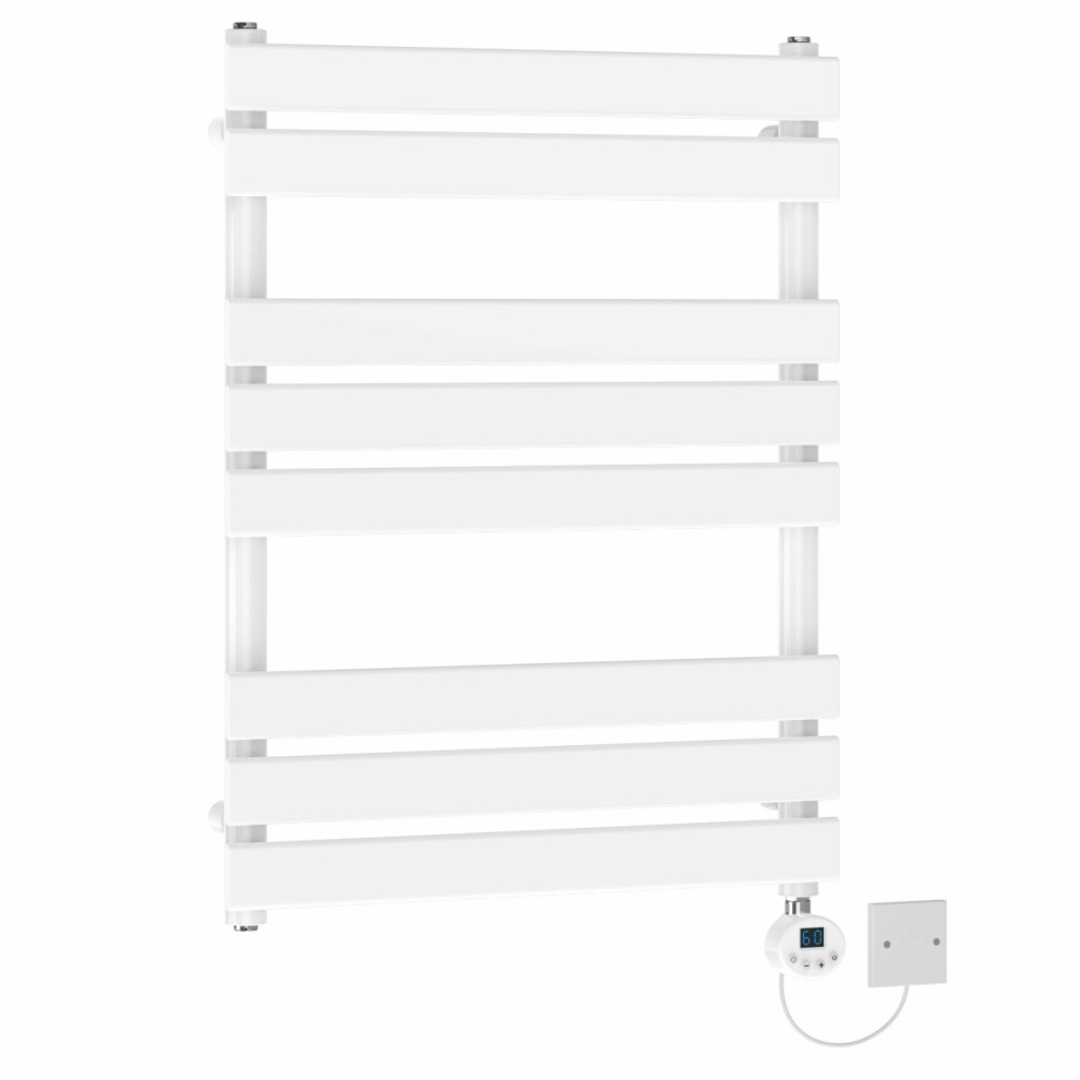 (800x600mm) NRG Pre-Filled Electric Heated Towel Rail Thermostatic Radiator Bathroom Flat Ladder White