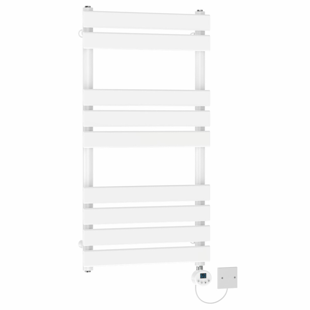 (950x500mm) NRG Pre-Filled Electric Heated Towel Rail Thermostatic Radiator Bathroom Flat Ladder White