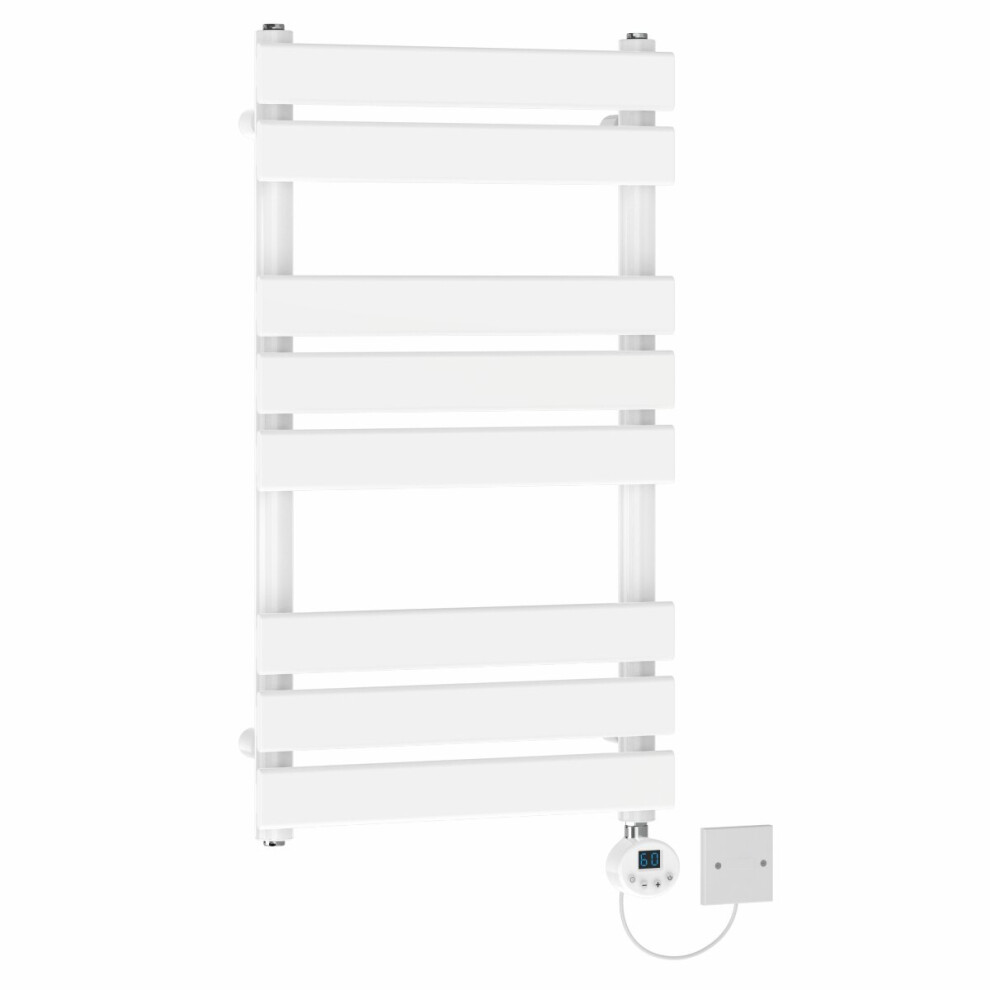 (800x450mm) NRG Pre-Filled Electric Heated Towel Rail Thermostatic Radiator Bathroom Flat Ladder White