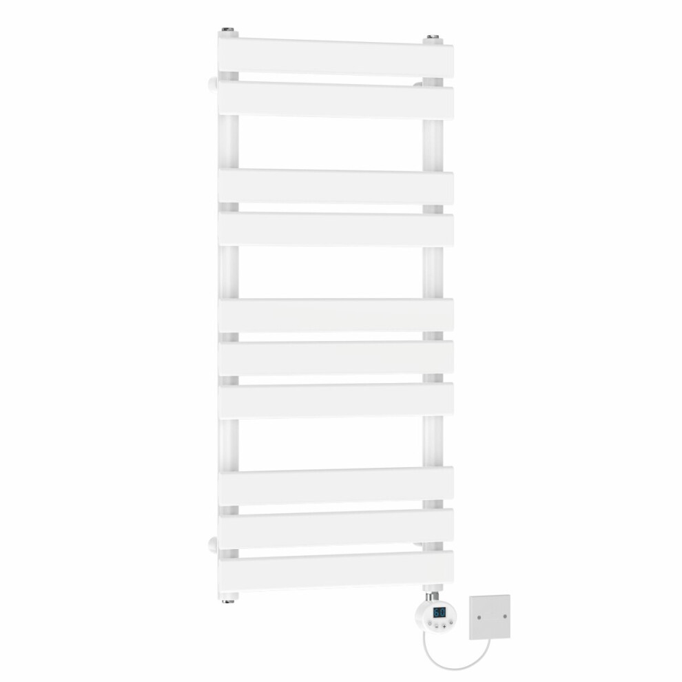 (1000x450mm) NRG Pre-Filled Electric Heated Towel Rail Thermostatic Radiator Bathroom Flat Ladder White