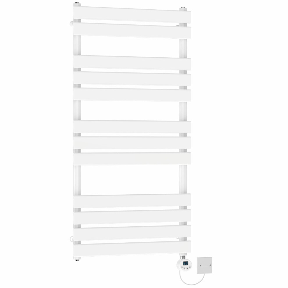 (1200x600mm) NRG Pre-Filled Electric Heated Towel Rail Thermostatic Radiator Bathroom Flat Ladder White