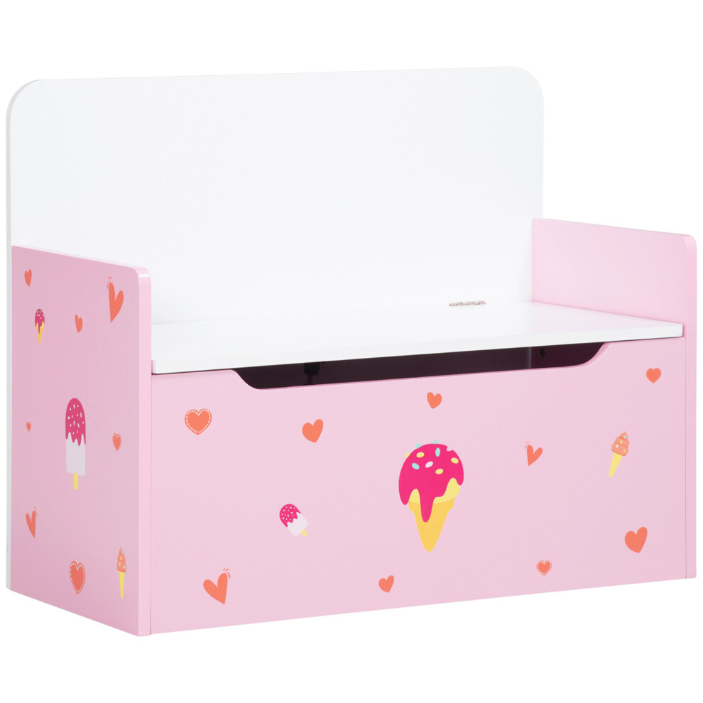 ZONEKIZ  2 in 1 Wooden Kids Storage Bench, Toy Box w/ Safety Rod - Pink