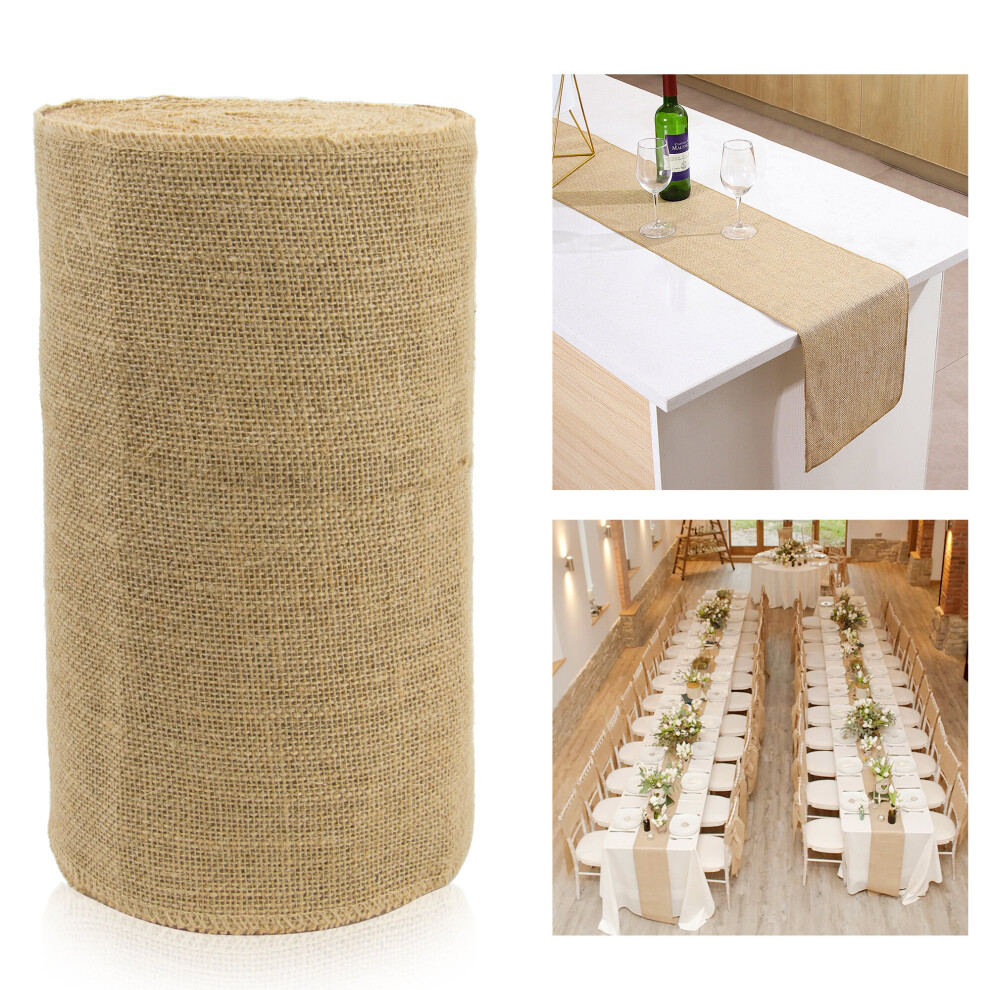 (Jute, 30 X 40M) Time to Sparkle Hessian Roll & Middle Lace Fabric Hessian Table Runner Chair Sash Burlap Jute Wedding